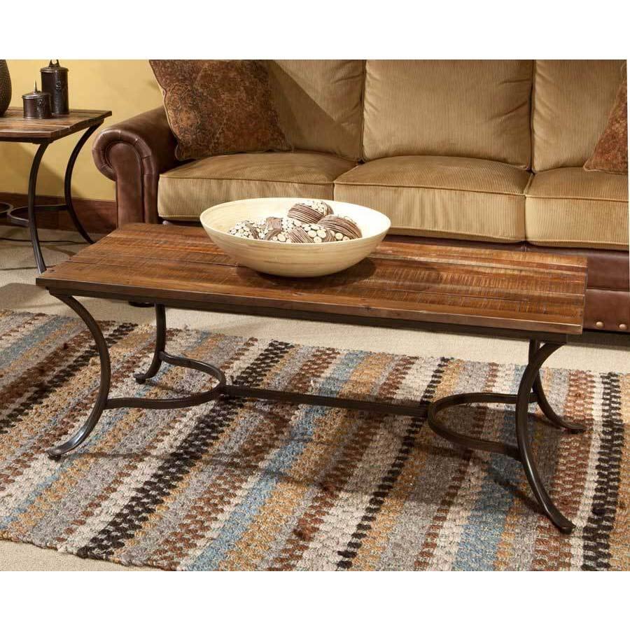Innsbruck Medium Brown 47.5" Coffee Table with Solid Wood Top And Curved Metal Base