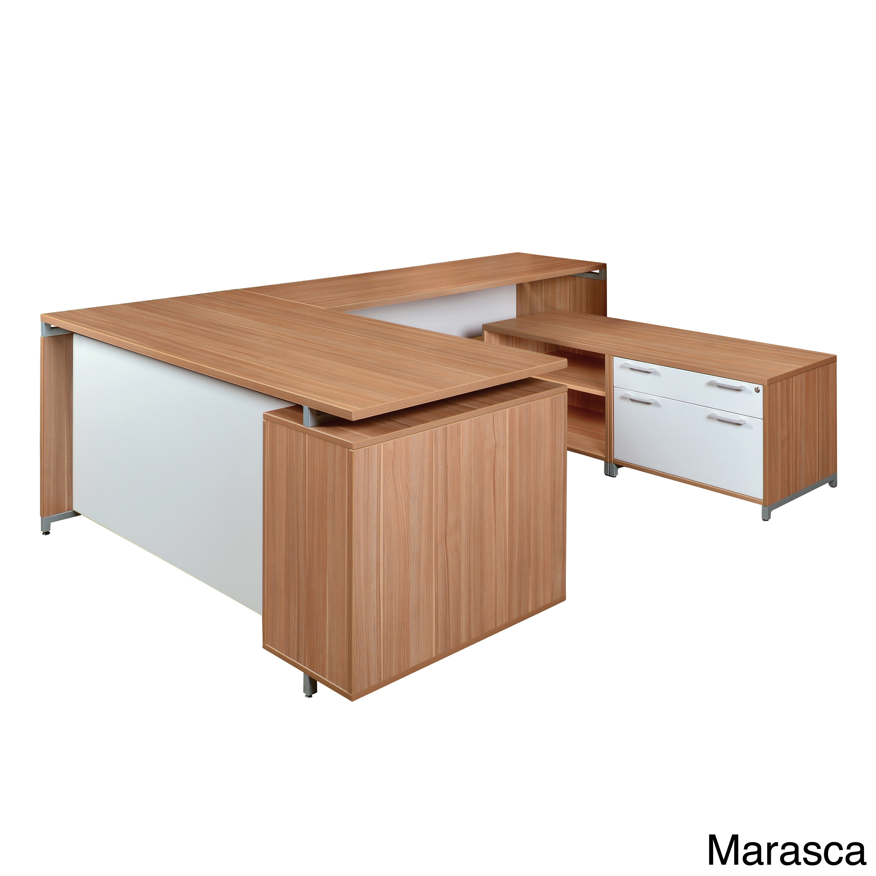 71 inch U desk With Lateral File/ Open Storage Cabinet Low Credenza