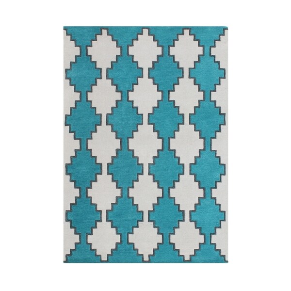 Handmade Peacock Blue New Zealand Blend Wool Rug - N/A - 8' x 10'