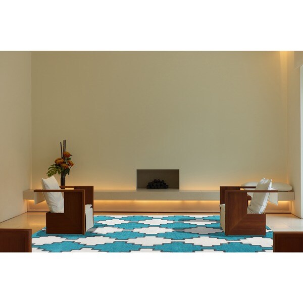 Handmade Peacock Blue New Zealand Blend Wool Rug (8' x 10')