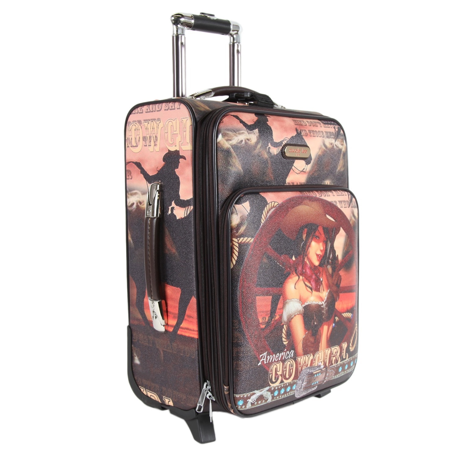 Nicole Lee Cowgirl Wheel Print 20 inch Expandable Rolling Carry on