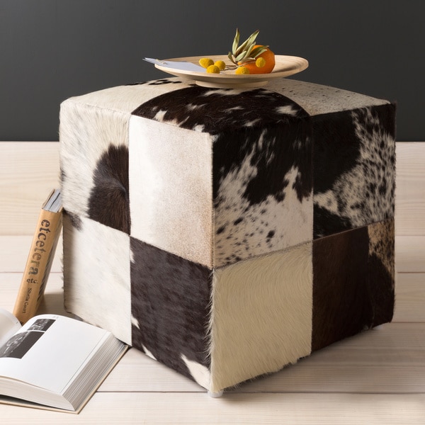 Shop Cattle Range 18-inch Leather Cowhide Cube Pouf Ottoman - On Sale ...