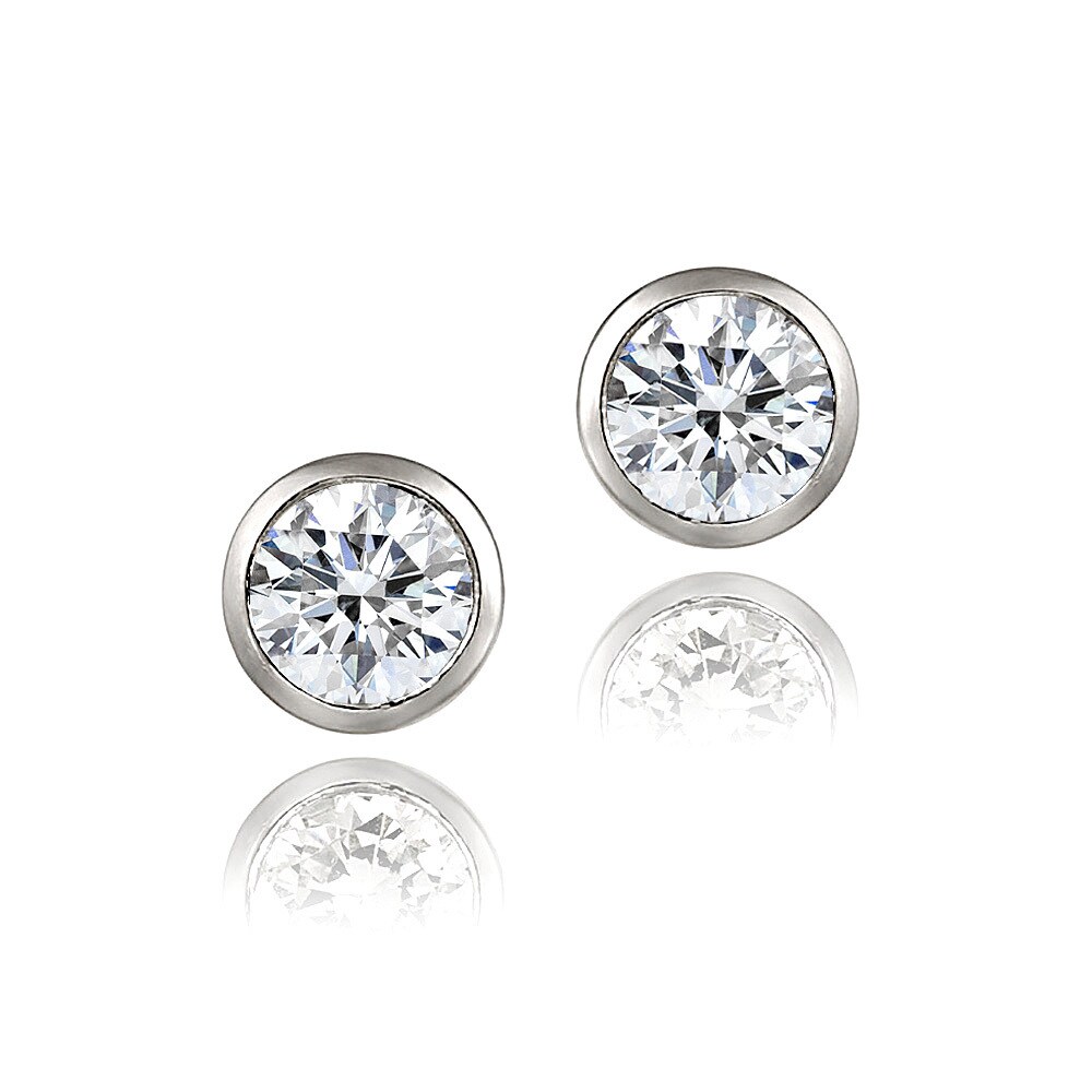 DRS 1Pair 925 Sterling Silver Bezel Martini-Set 4mm Clear Cubic Zirconia Solitaire Stud Earrings