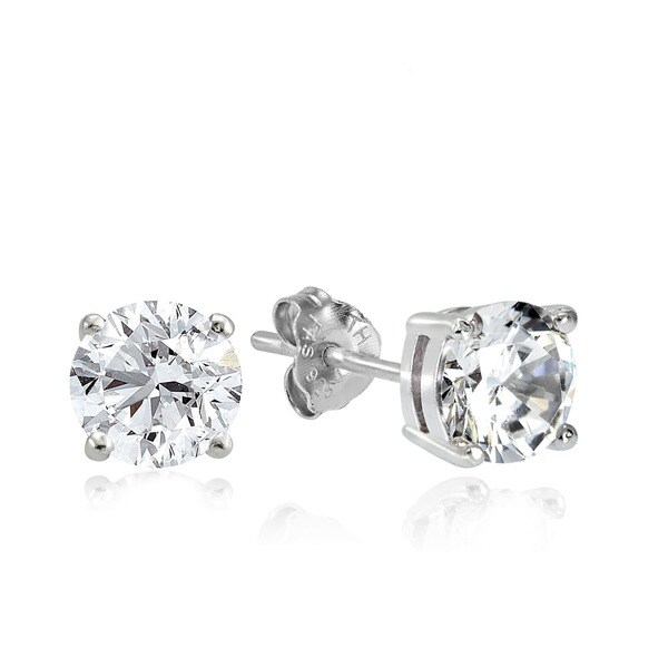 Sterling Silver Round Solitaire Zirconia Stud Earrings - Free Shipping ...