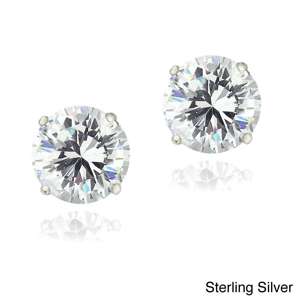 ICZ Stonez Sterling Silver Round Cubic Zirconia Solitaire Stud Earrings