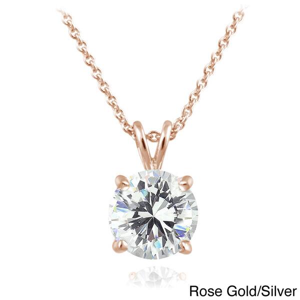 Round Cubic Zirconia Fashion Pendant Necklace 14K Rose Gold Over Sterling Silver 