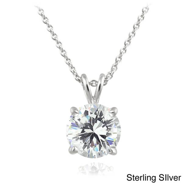 slide 1 of 12, Ice Sterling Silver 2ct TGW Round Cubic Zirconia Solitaire Pendant Necklace Sterling silver