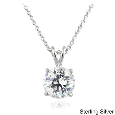 ICZ Stonez Sterling Silver 1ct TGW Round Solitaire AAA Zirconia Necklace