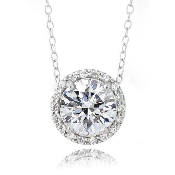 Zirconia Ice Sterling Silver Round Slide Necklace, Made with Swarovski Zirconia ICZ Stonez Cubic Zirconia Necklaces