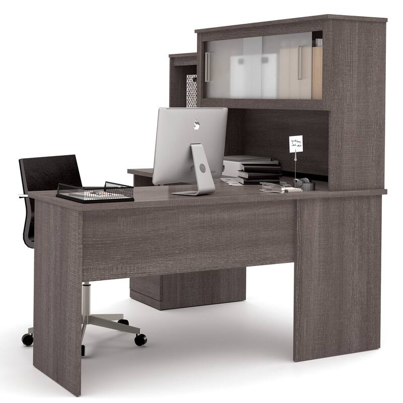 Bestar Dayton Melamine Reversible L-shaped Desk - Bark Grey