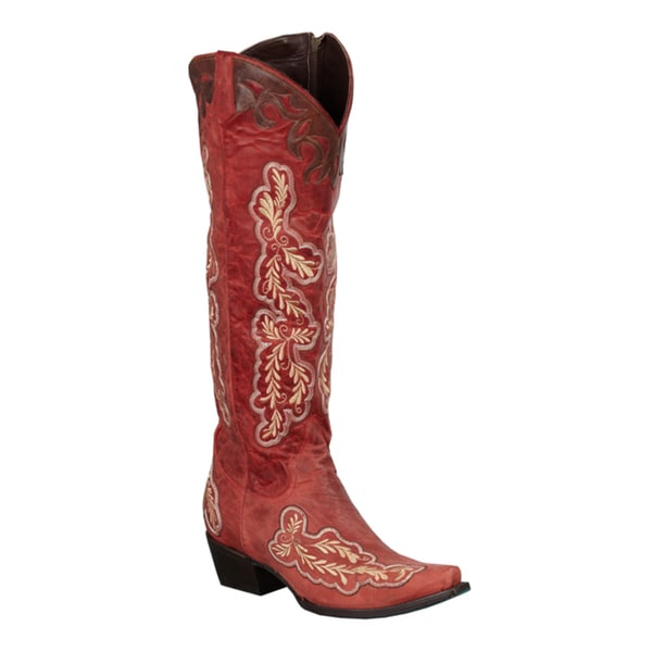 Women's 'Amber' Red Leather Floral-embroidered Cowboy Boots - Free ...