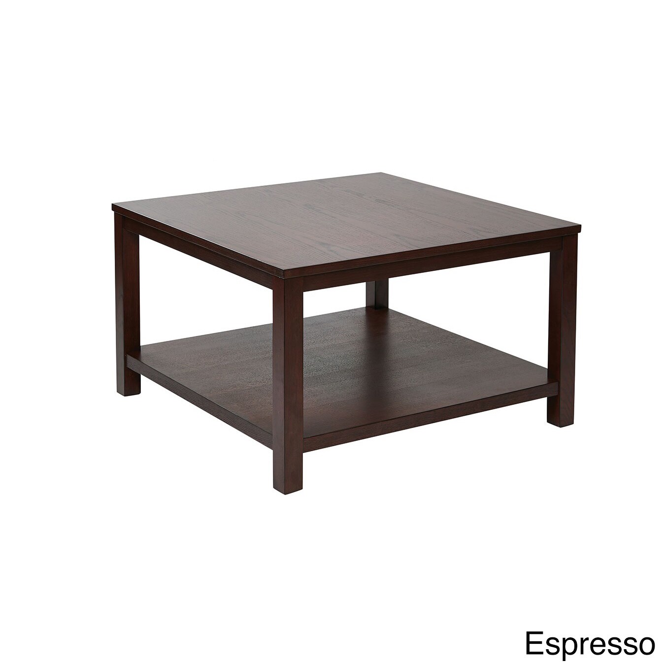 Square Coffee Table With Dual Shelves Solid Wood Legs Grain Finish Square Coffee Table With Dual Shelves Solid Wood Legs Grain Finish