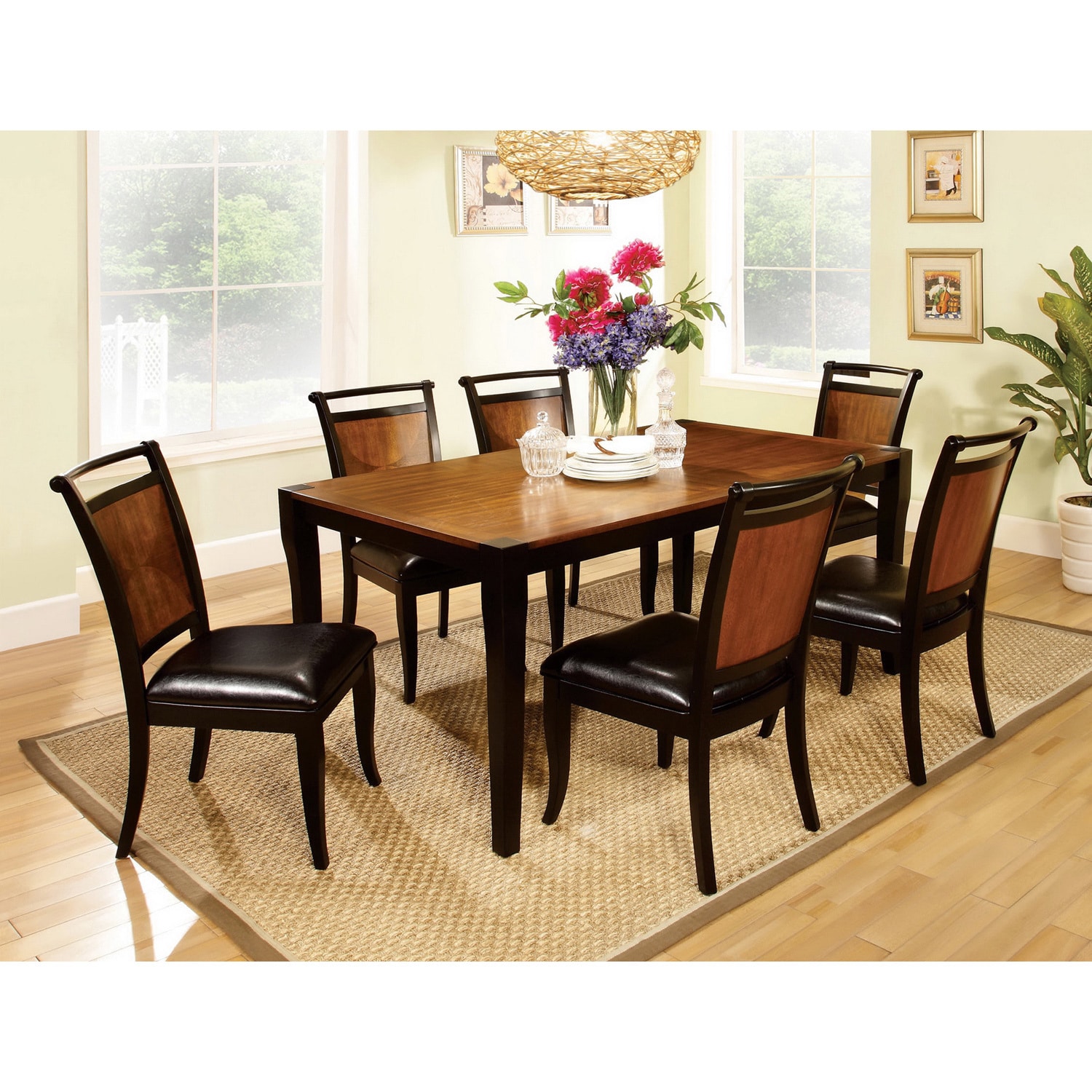 Furniture Of America Saldi Acacia Wood/ Black 7 piece Dining Set Black Size 7 Piece Sets