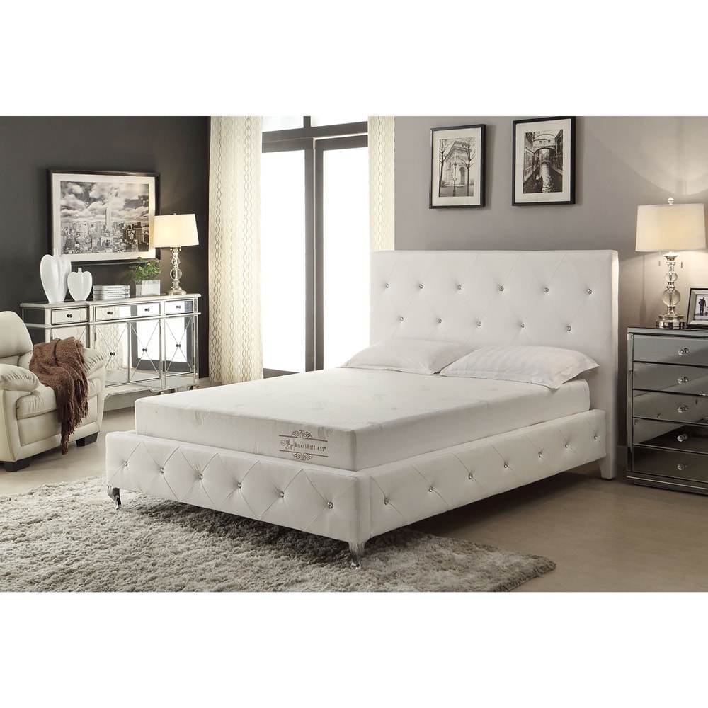 Aloe Vera 8 inch Queen size Memory Foam Mattress And White Frame Set