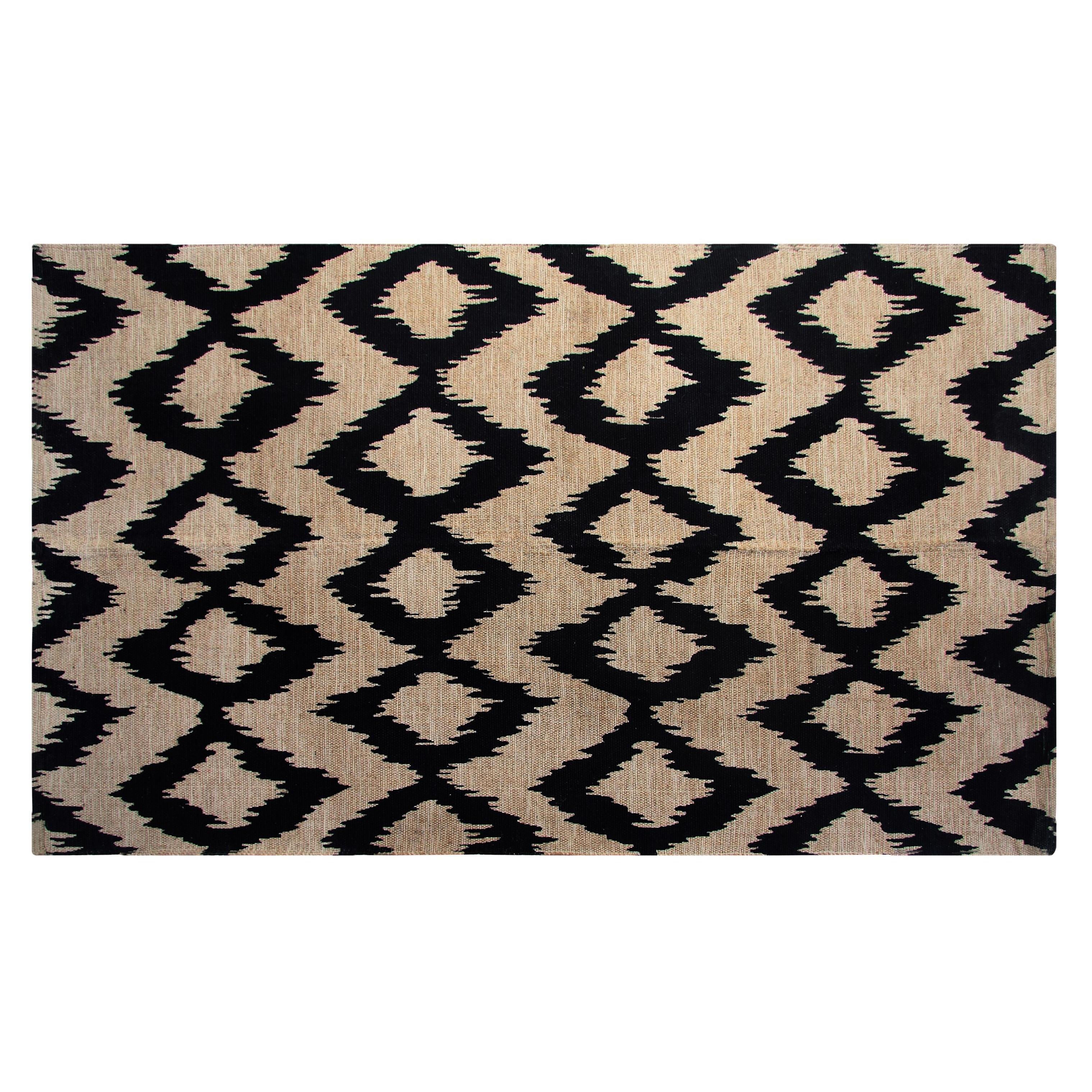 Jute/ Cotton Navy Ikat Printed Area Rug (5 X 7)