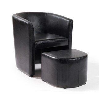 Black Club Chair/ Ottoman Set - Overstock - 8971674