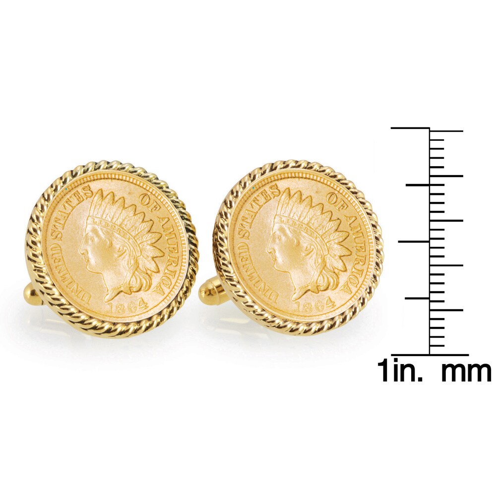 American Coin Treasures Buffalo Nickel Goldtone Rope Bezel Coin Cuff Links