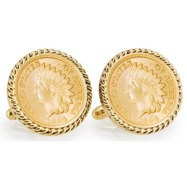 American Coin Treasures Buffalo Nickel Goldtone Rope Bezel Coin Cuff Links
