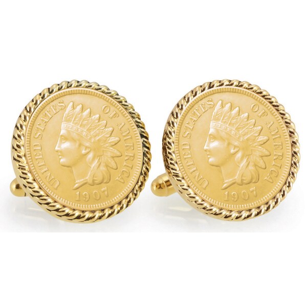 American Coin Treasures Gold-Plated Indian Head Penny Goldtone Rope Bezel Cuff Links. Opens flyout.