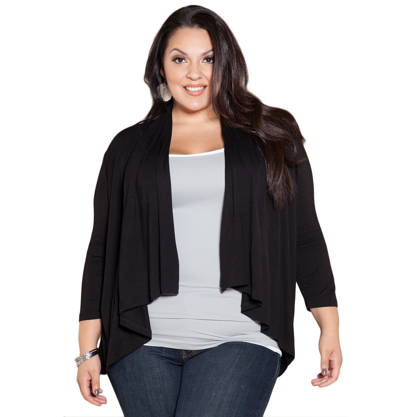 Sealed With A Kiss Womens Plus Size Black Open Cardigan