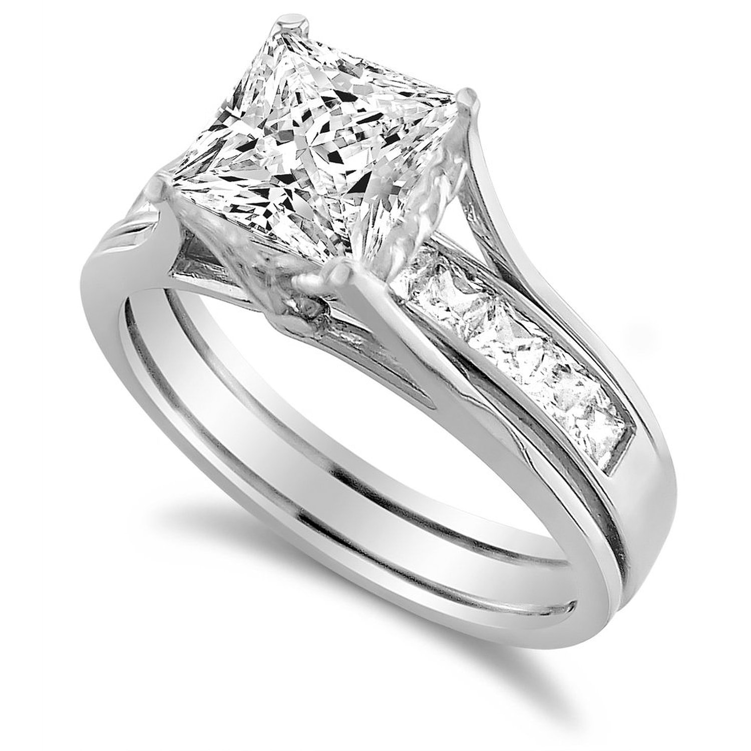 14K White Gold 1 3 4CT Princess Cut Cubic Zirconia Insert Bridal Ring Set 552abbc9 D91e 47e6 Afb2 0c9b48fa640e 