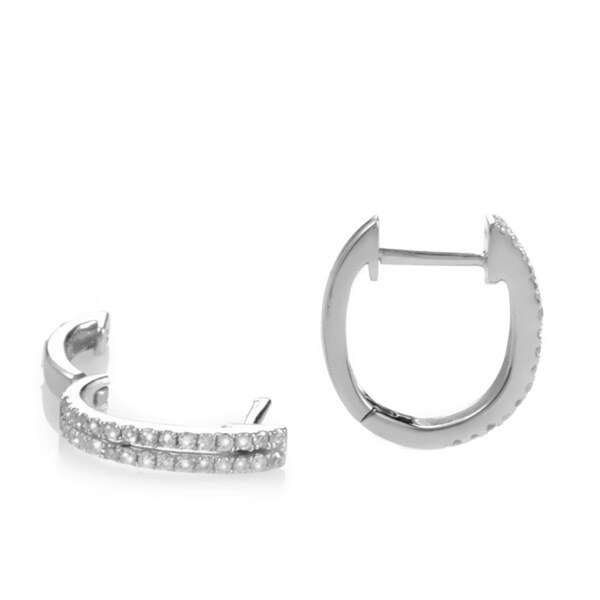 Shop 14k White Gold 1/4ct TDW Diamond Double Row Hoop Earrings - On ...