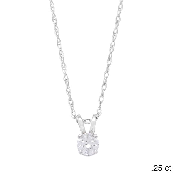 14k White Gold 1/4 to 3/4ct TDW Round Diamond Solitaire Necklace (H I, I1 I2) Diamond Necklaces