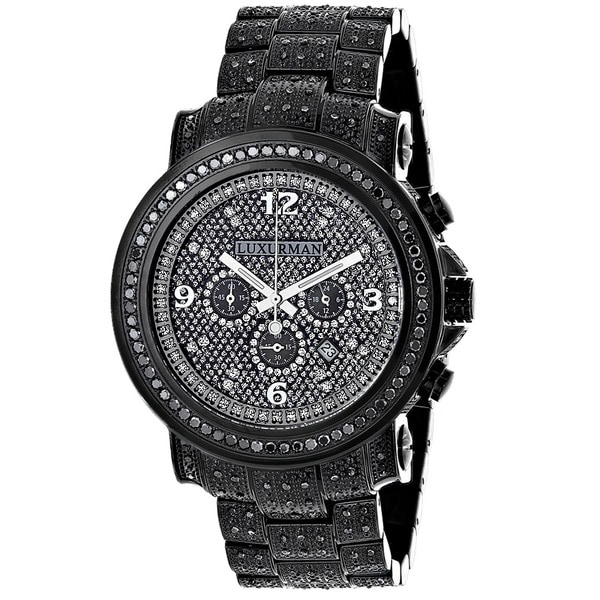 Shop Luxurman Men's Fully Iced Out 4.25ct Oversized Black Diamond Watch ...