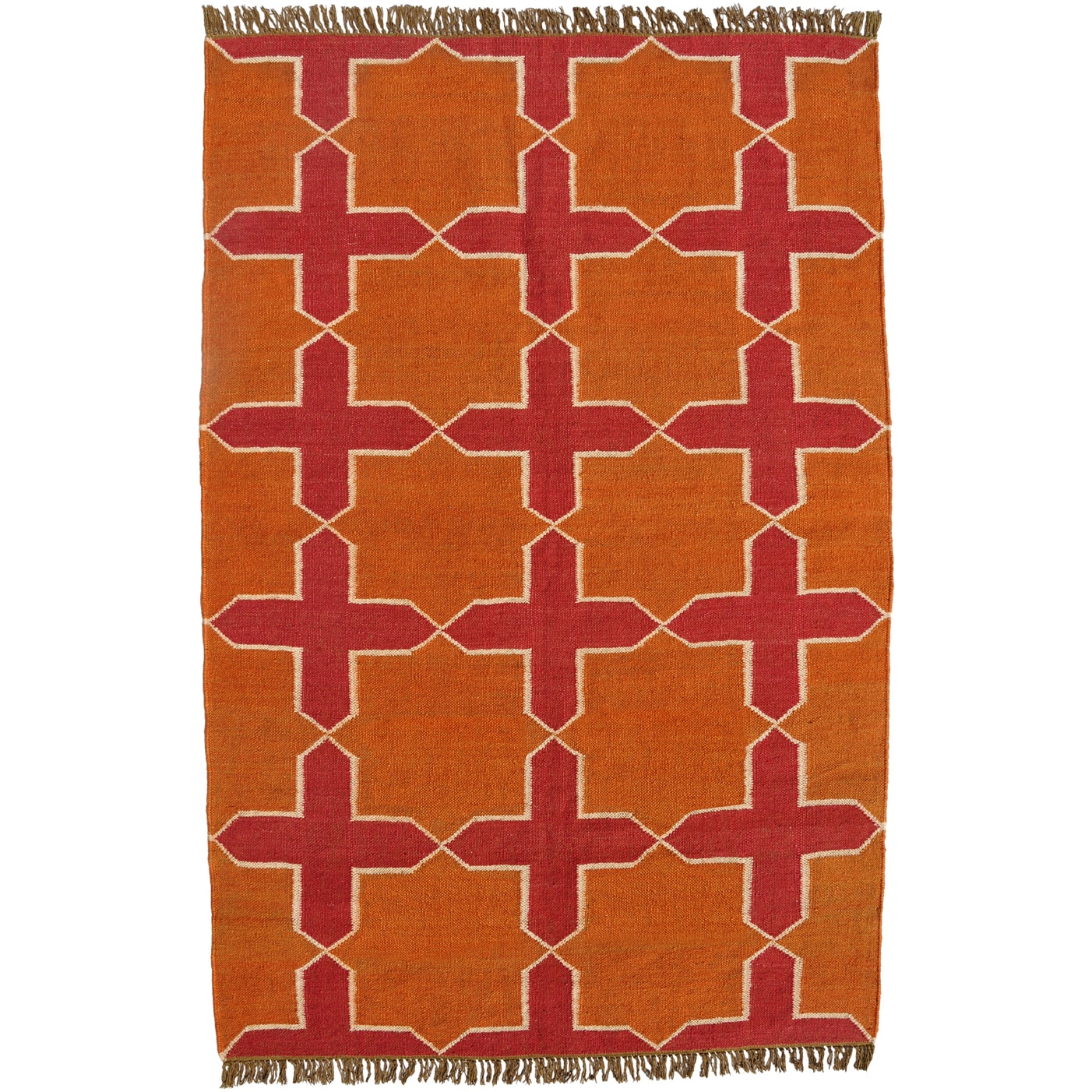 Hand woven Orange Jute/wool Flat Weave Rug (5 X 8)