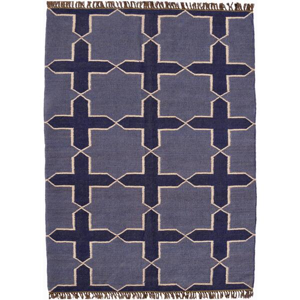 Handwoven Blue Jute/Wool Flat Weave Rug 5' x 8' Overstock 8973778