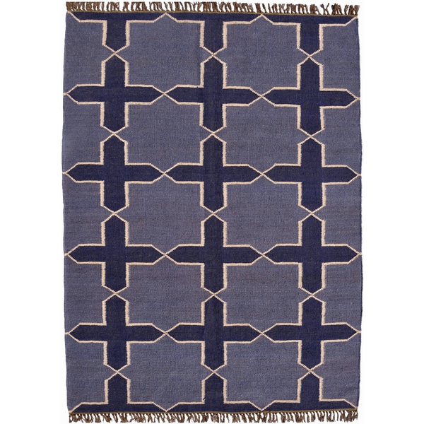 Hand-woven Blue Jute/Wool Flat Weave Rug (6' x 9') - 6' x 9'