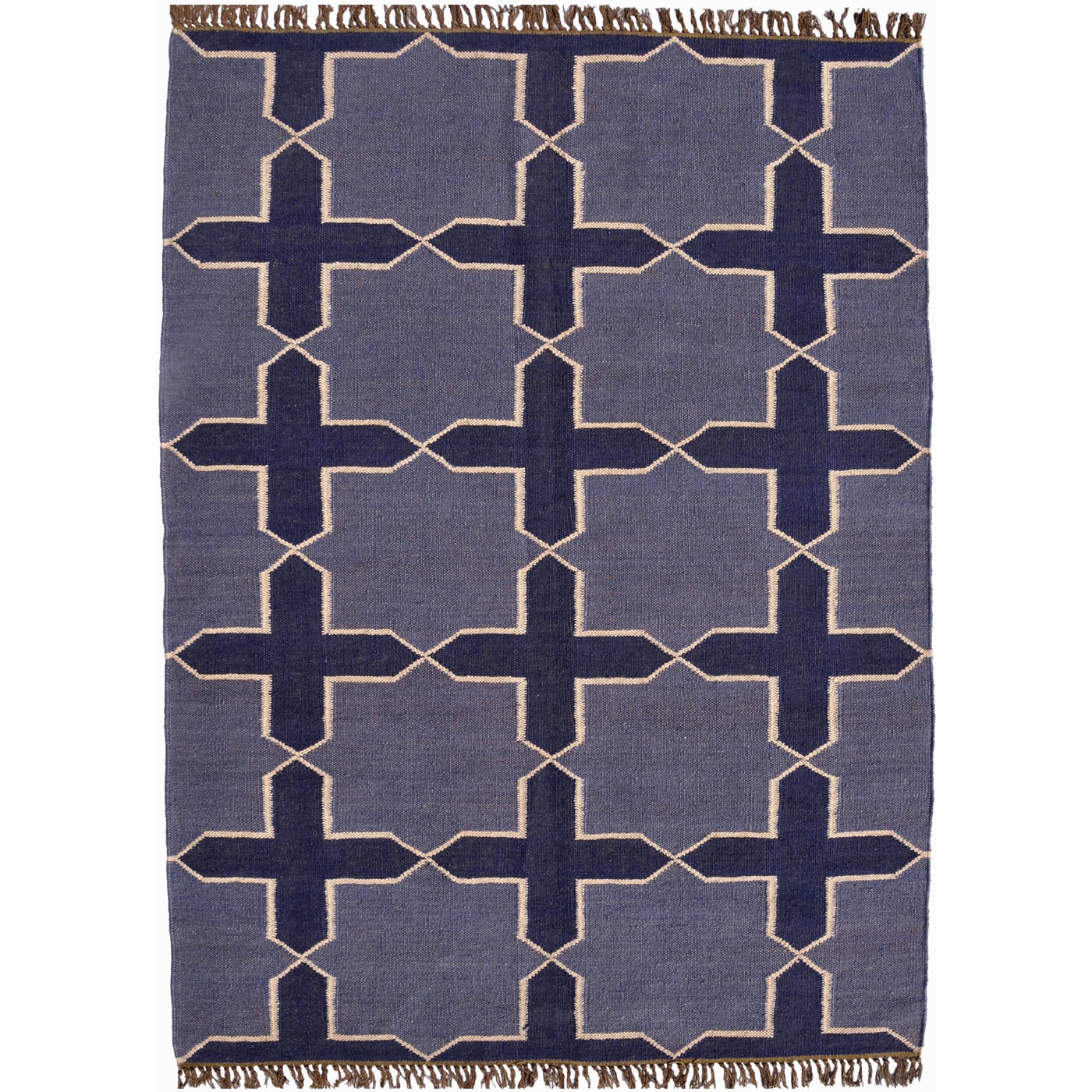 Hand woven Blue Jute/wool Flat Weave Rug (8 X 11)