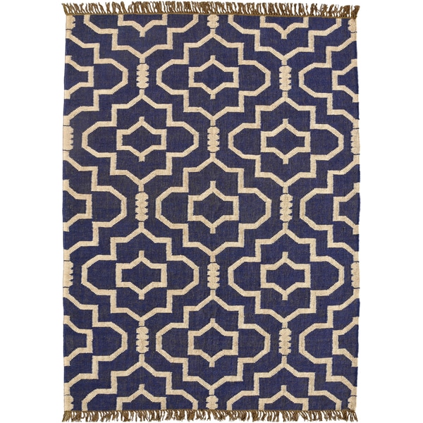 Hand-woven Blue Jute/Wool Flat Weave Rug - 8' x 11'