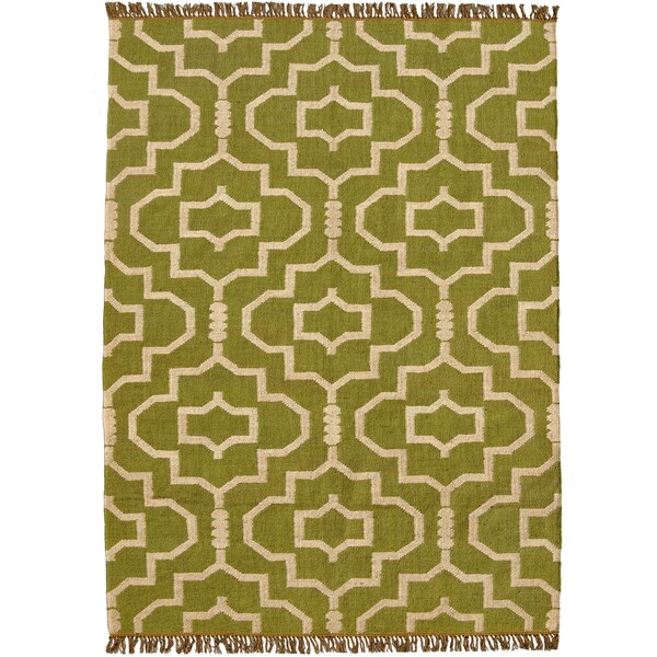 Hand-woven Green Jute/Wool Flat Weave Rug - 5' x 8'