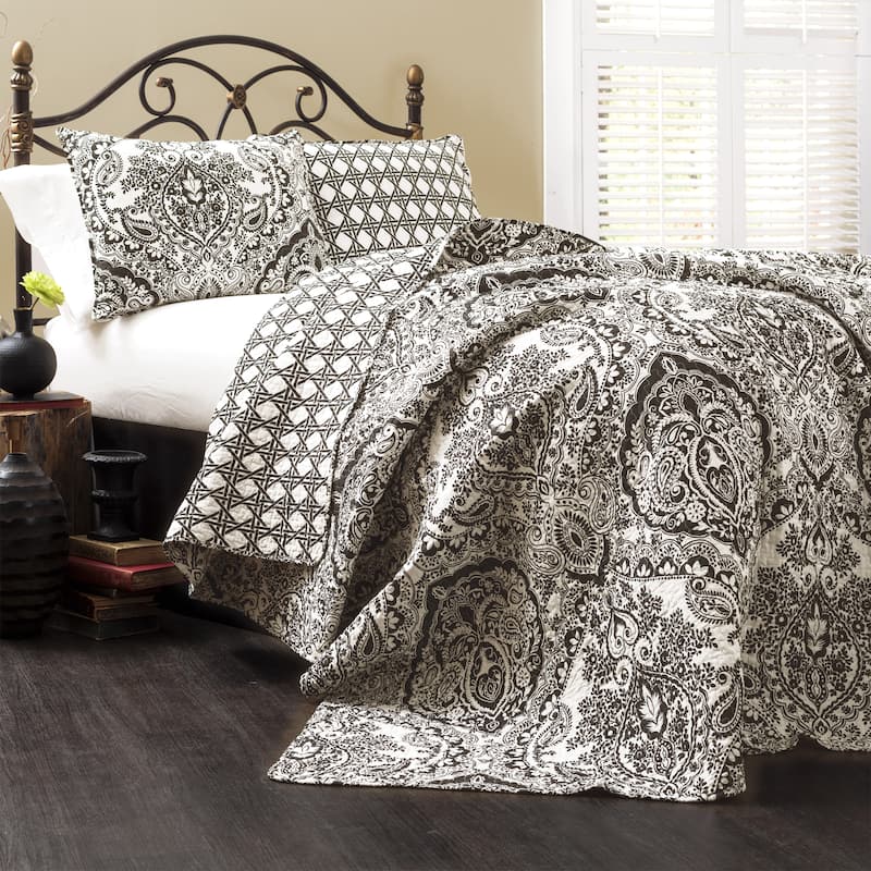 Gracewood Hollow Winchester Damask 3-piece Quilt Set - Charcoal - King