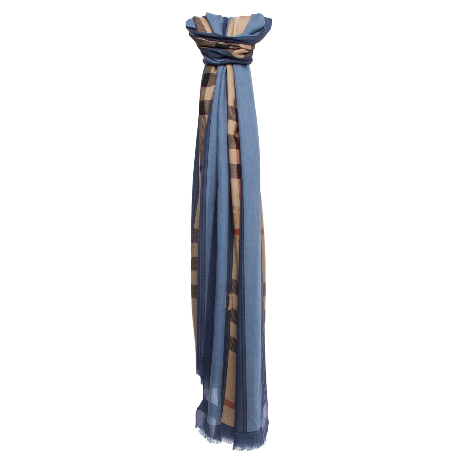 Burberry Steel Blue Haymarket Check Border Scarf