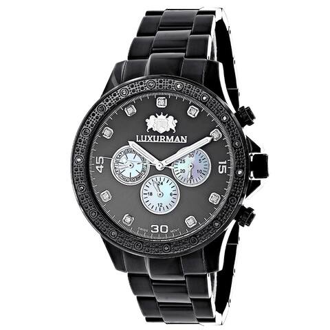 Luxurman Men's 1/4ct TDW Black Diamond Watch with Metal Band and Extra Leather Straps