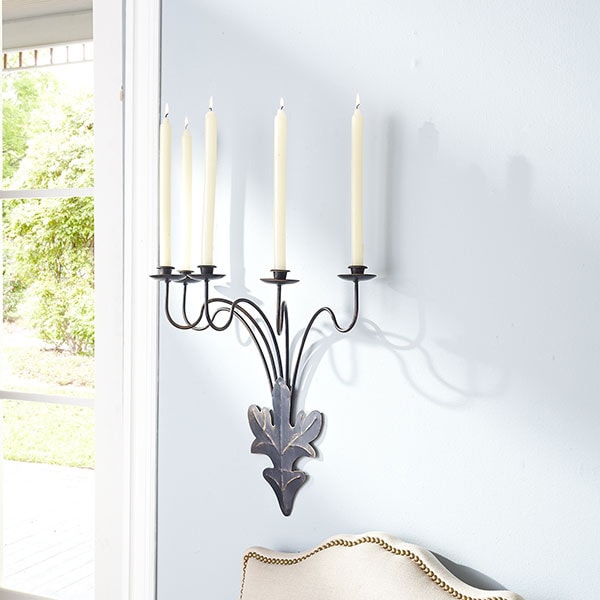 Acanthus 5 arm Weathered Black Iron Candle Sconce