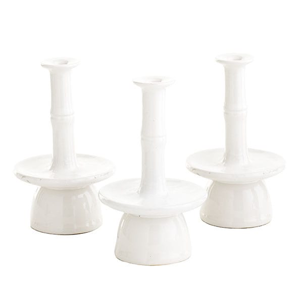 Ivory Ceramic Bamboo Candlesticks (set Of 3)