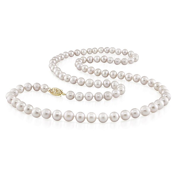 Miadora 14k Yellow Gold White Cultured Freshwater Pearl Necklace (6-6.5 mm)