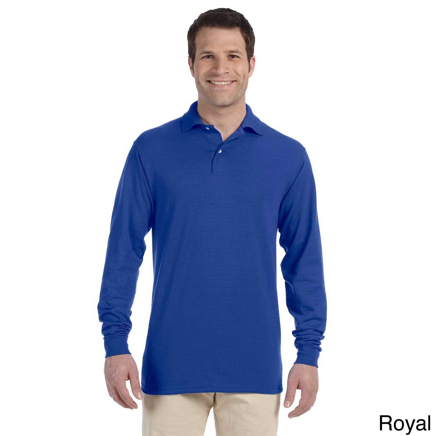 Jerzees Jerzees Mens 50/50 Long Sleeve Jersey Polo Blue Size XXL
