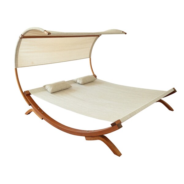 Outdoor Hardwood and Texteline Sunbed with Canopy