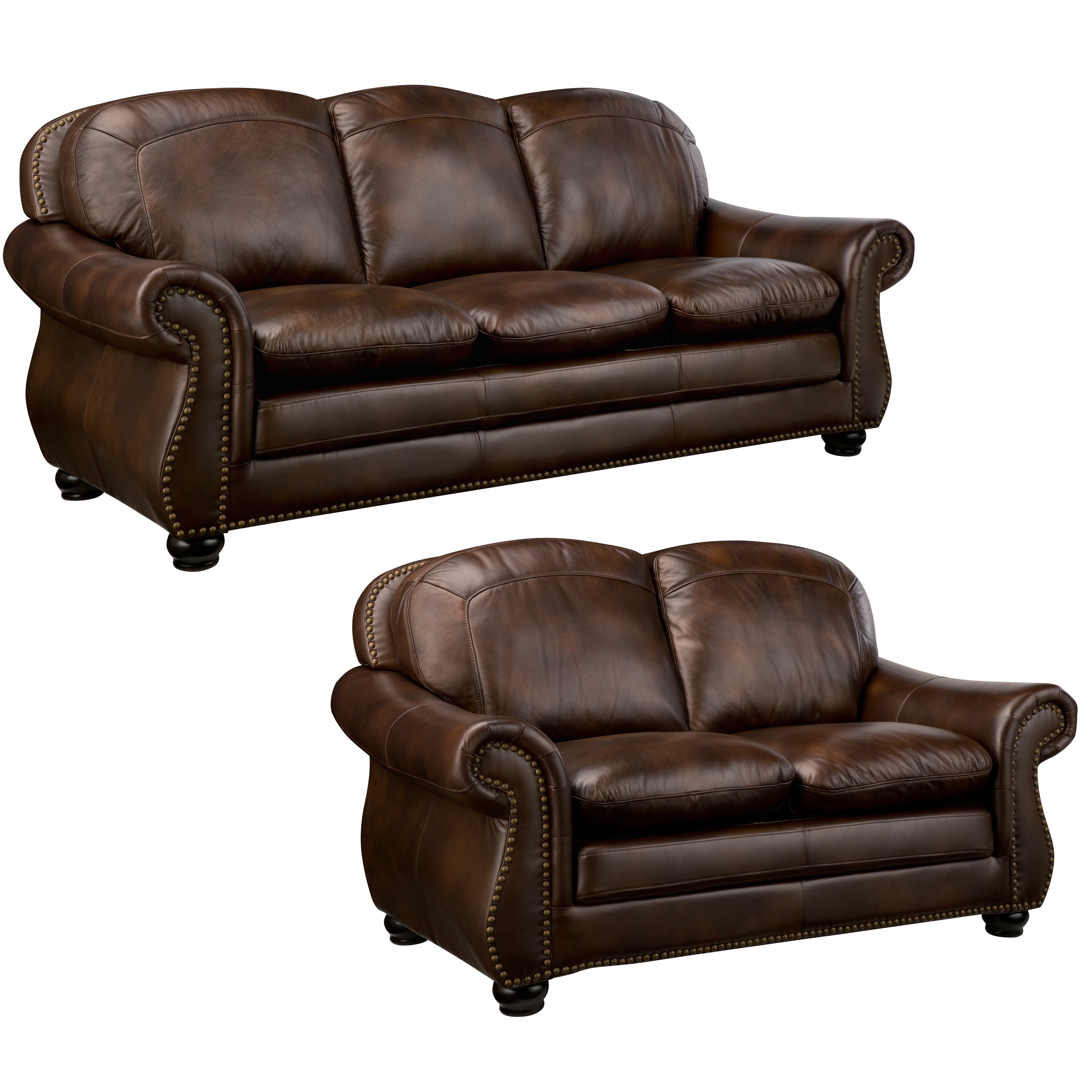 Monterrey Premium Brown Top Grain Leather Sofa And Leather Loveseat Overstock 8976196