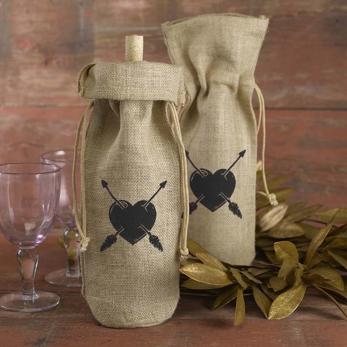 Hortense B. Hewitt Heart And Arrow Burlap Wine Bag