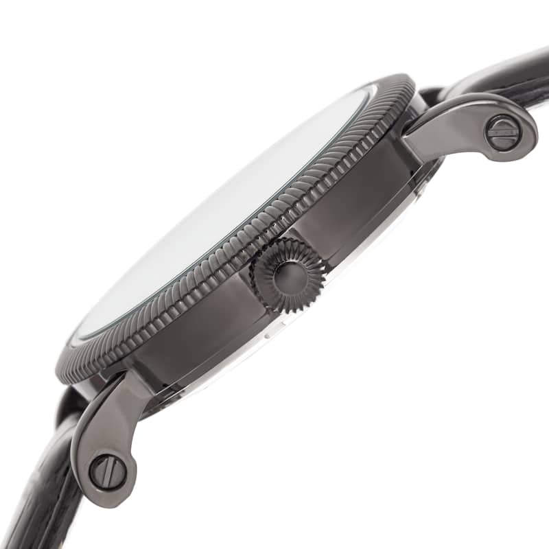 Akribos XXIV Men's Multifunction Embossed Dial Leather Black Strap Watch
