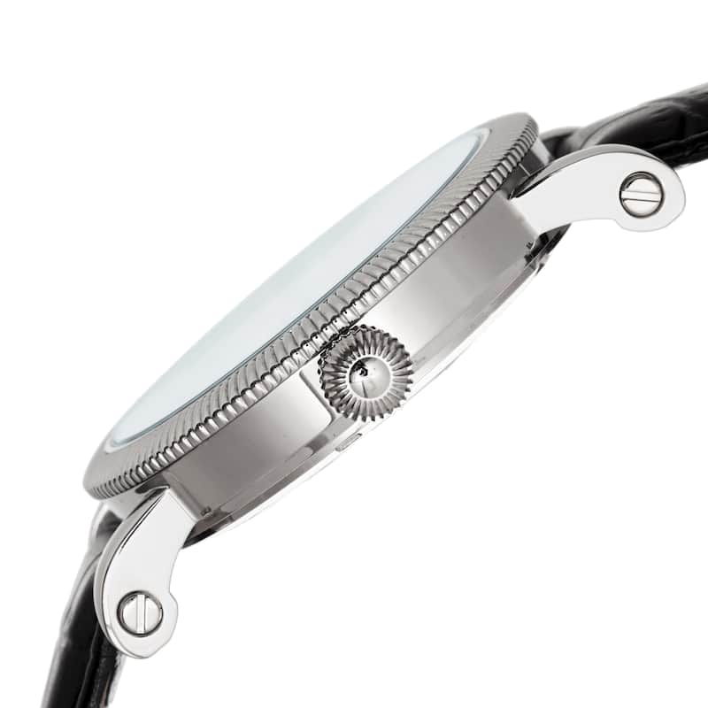 Akribos XXIV Men's Multifunction Embossed Dial Leather White Strap Watch