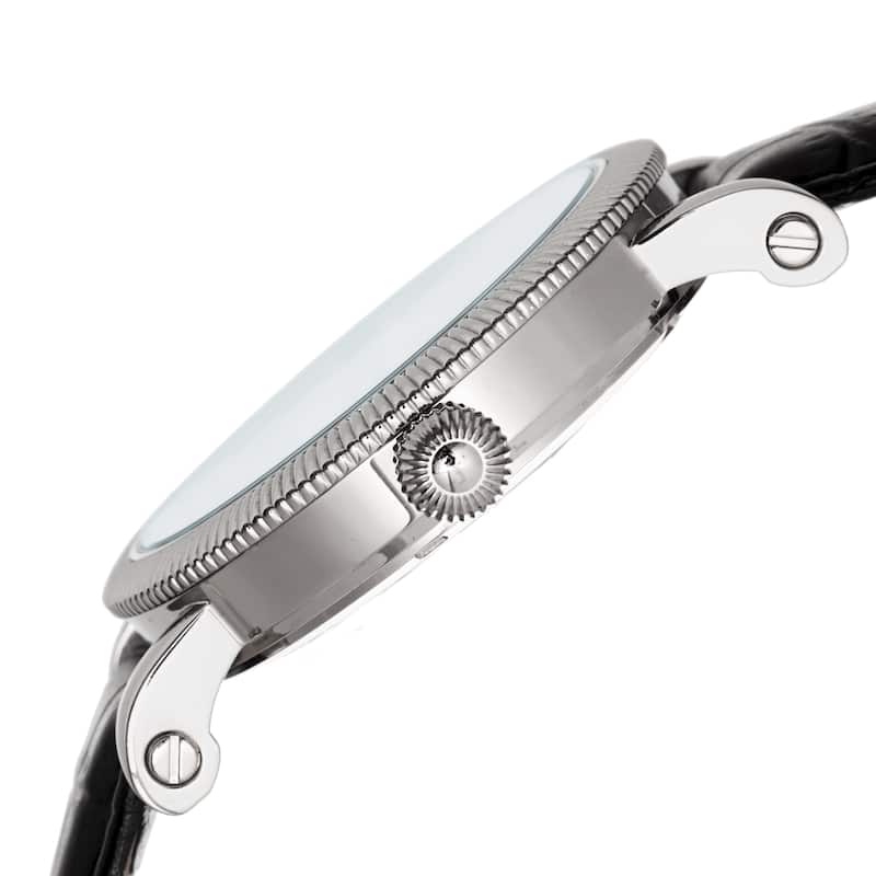 Akribos XXIV Men's Multifunction Embossed Dial Leather Silver-Tone Strap Watch