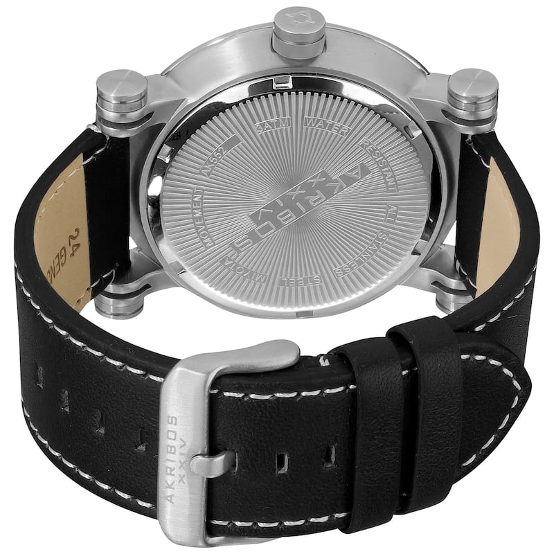 Akribos XXIV Men's Stainless Steel Quartz Day Date Black Strap Watch
