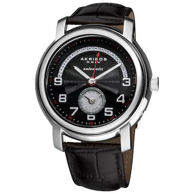 Akribos XXIV Men's Automatic Retrograde Date Leather Black Strap Watch