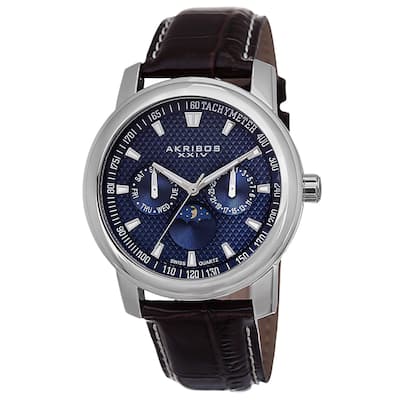 Akribos XXIV Men's Swiss Quartz Moon Phase Multifunction Blue Strap Watch